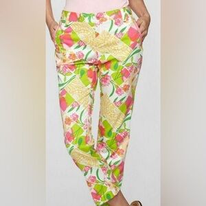 Lilly Pulitzer Floral Patterned Pants with Pink and Yellow Accents